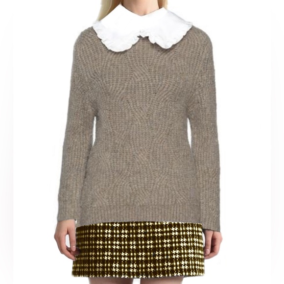 NWT Lili Sidonio Molly Bracken Brown Cable Knit Sweater Peter Pan Collar Sz. S - Picture 1 of 7